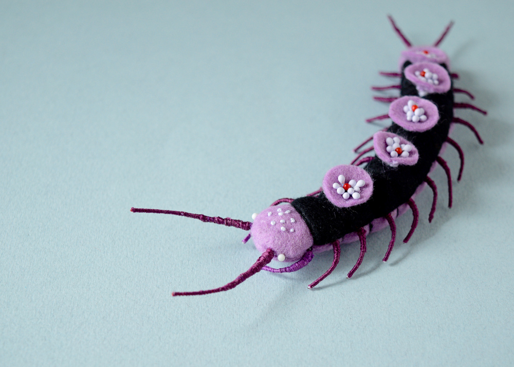 centipede insect art craft felt sculpture hine mizushima plants flower handmade toy