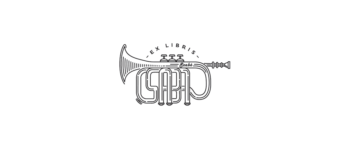 trumpet music typography   Ex Libris