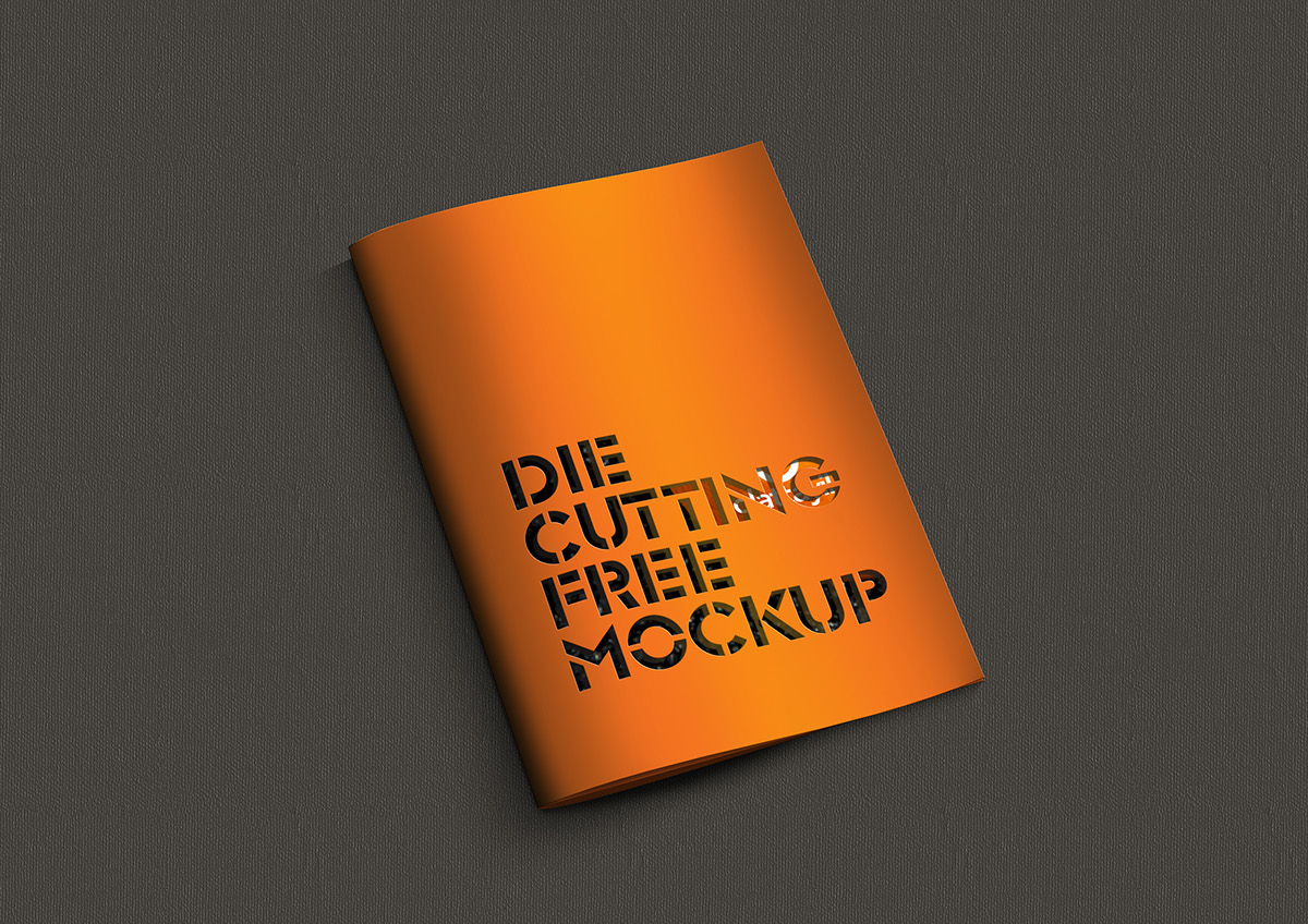 free free mockup  download psd vertical brochure cover die cutting Opened Cover creative design free use editable high resolution