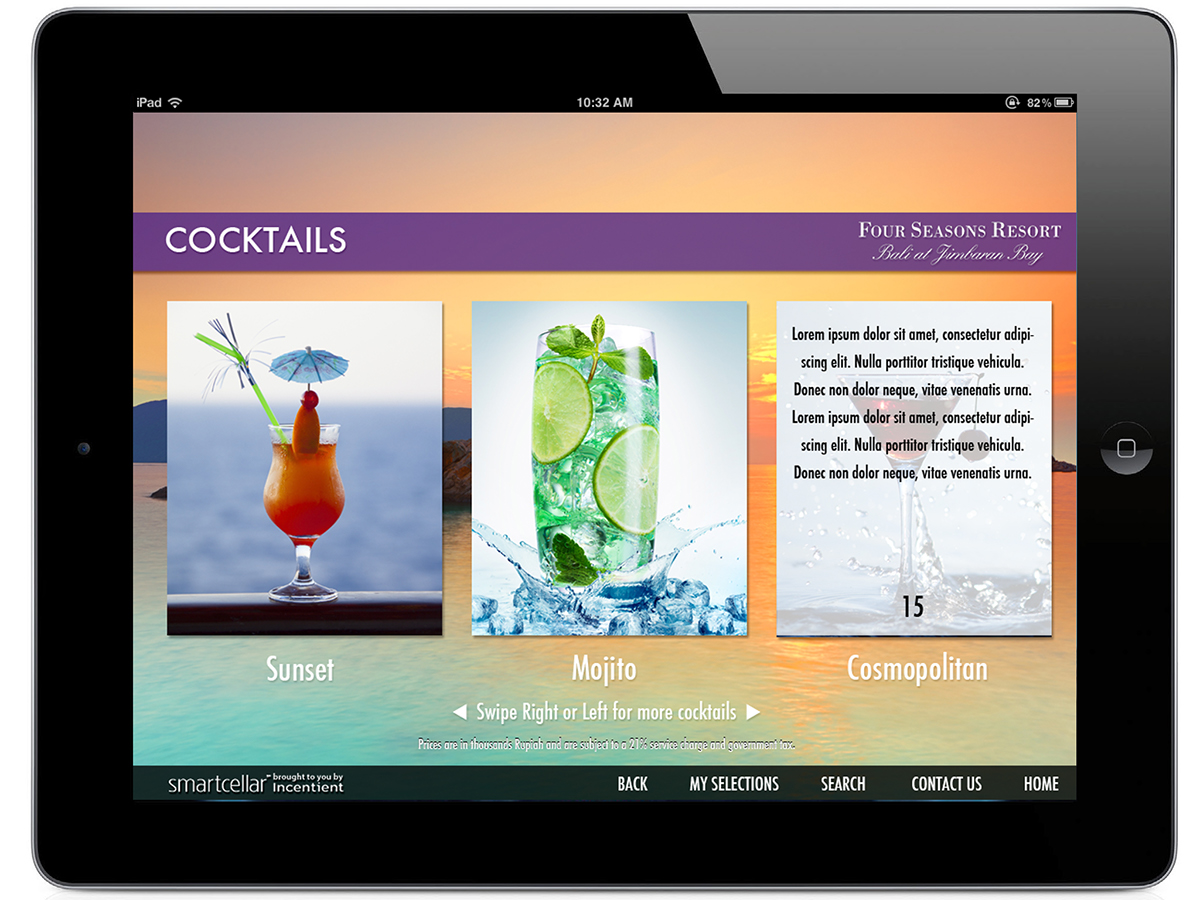 four seasons bali resort restaurant iPad app Incentient Smartcellar smartinfo UI ux wine