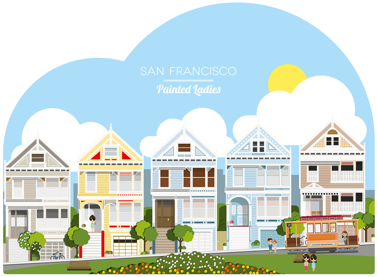 art colour summer san francisco cartoon vector vectors iPad app paint graphic colors city