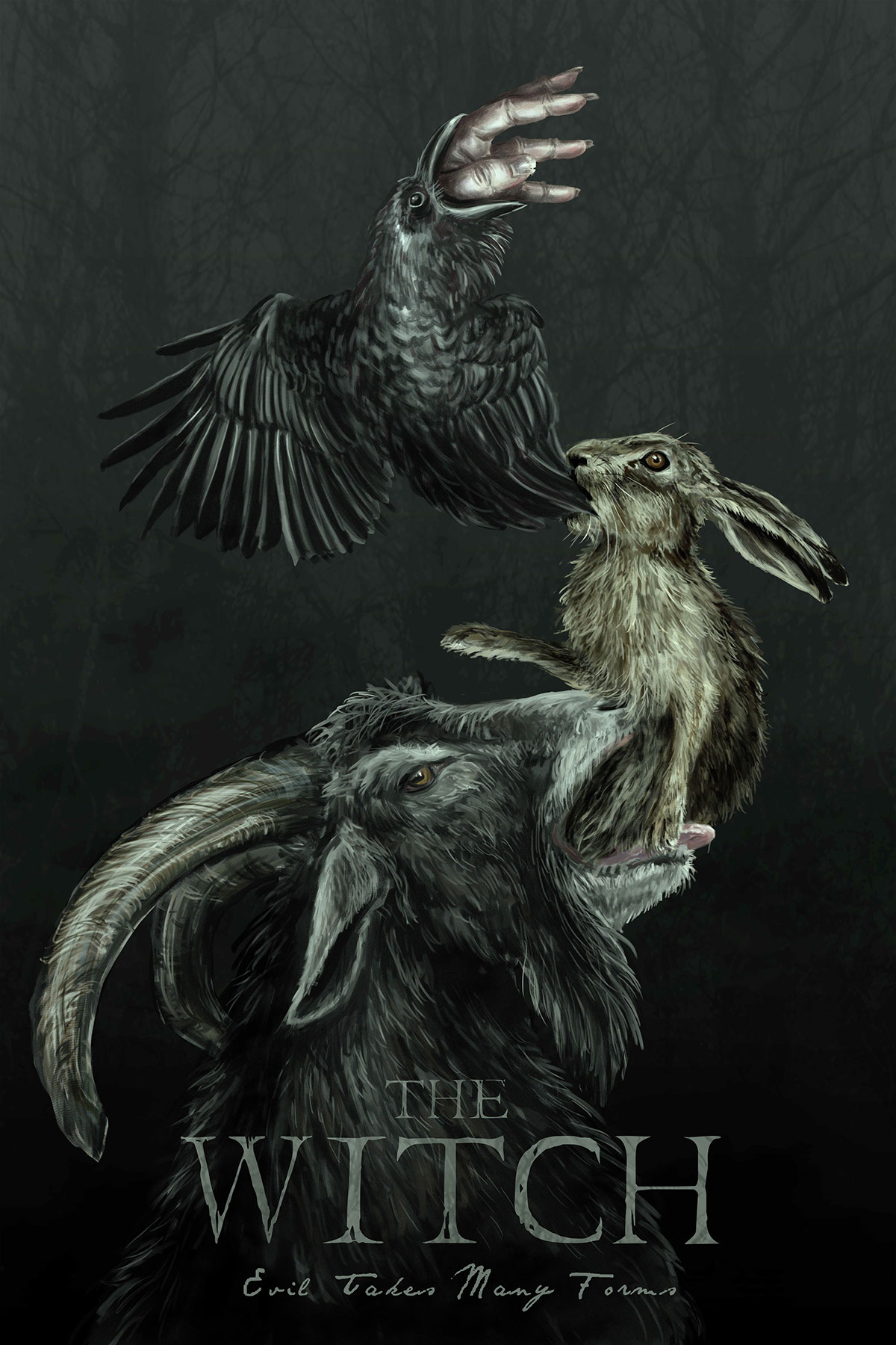 witch demonic horror movie poster horror film Poster Design animals goat rabbit crow