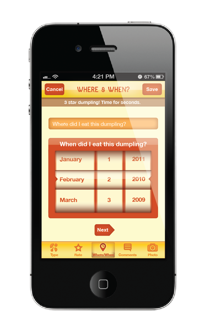iphone iphone app app Mobile app Dumpling app mobile dumpling dumpling box dumplings Food  food app abby hirsh Pratt Institute pratt information design apps