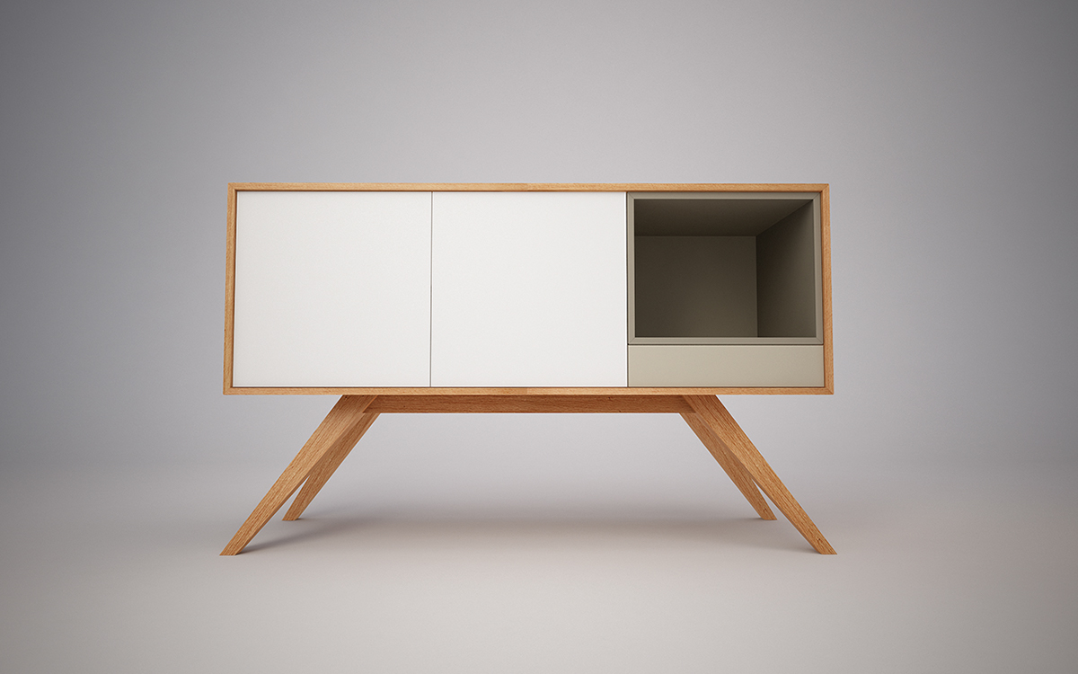 sideboard luis branco CGI vray furniture oak lacquered Scandinavian console
