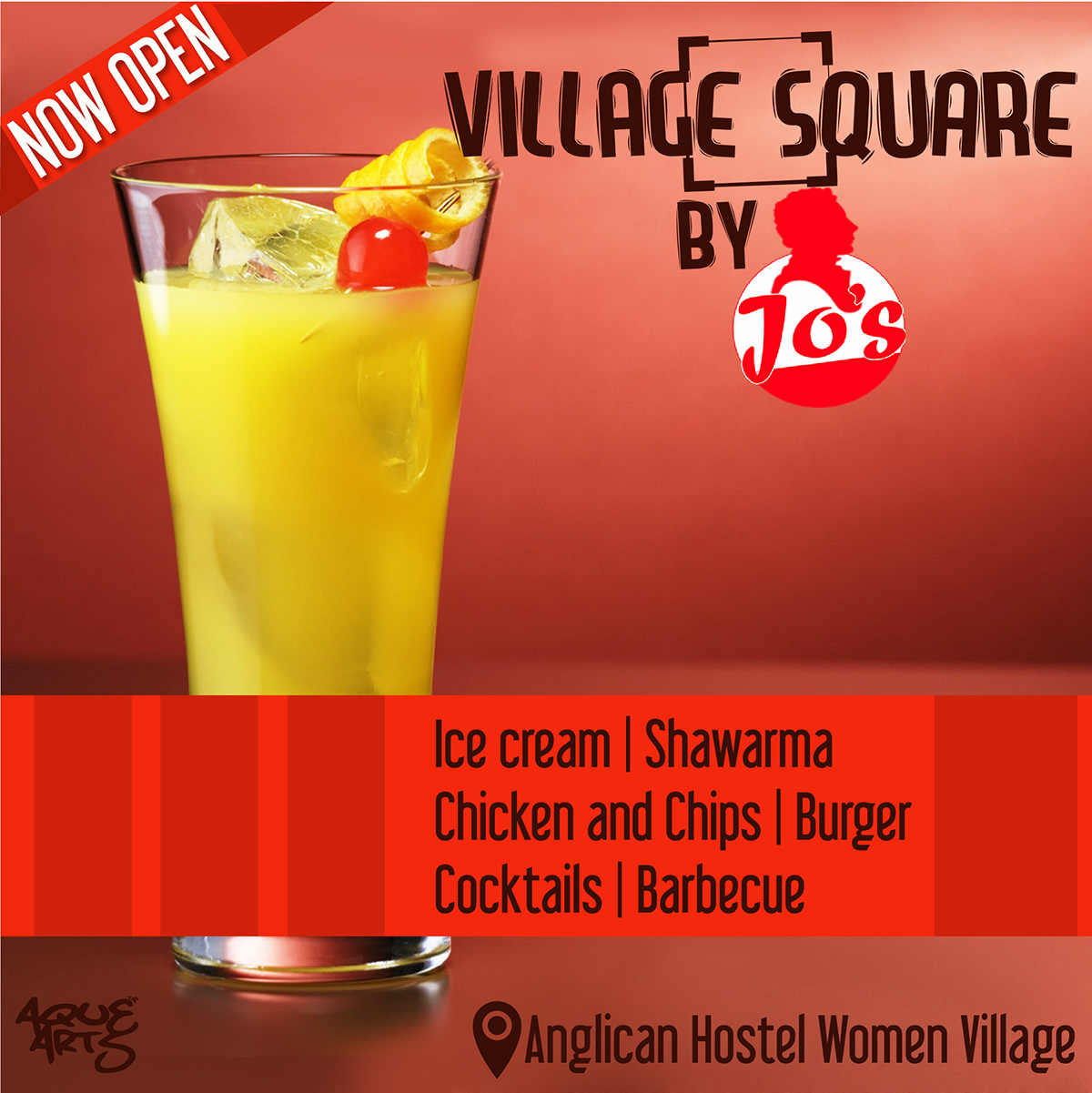 jo's village square aquearts burger Chicken n Chips shawarma cocktail ice cream