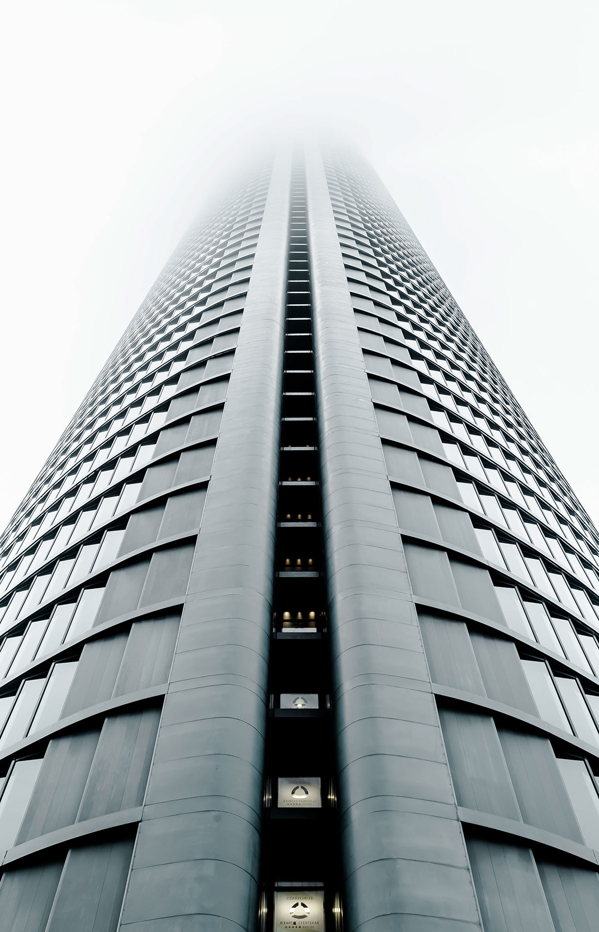 foggy fog arch architecture Photography  clean buildings madrid spain skyscraper