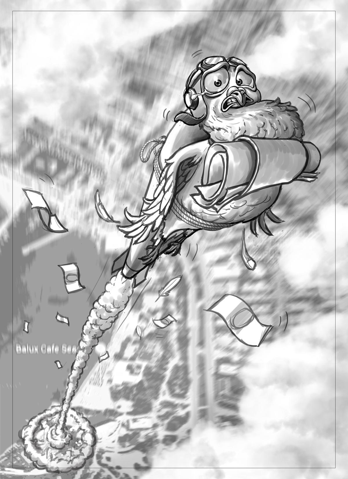ILLUSTRATION  Character caricature   pigeon money transfer euros Pilot Paintool SAI photoshop speed
