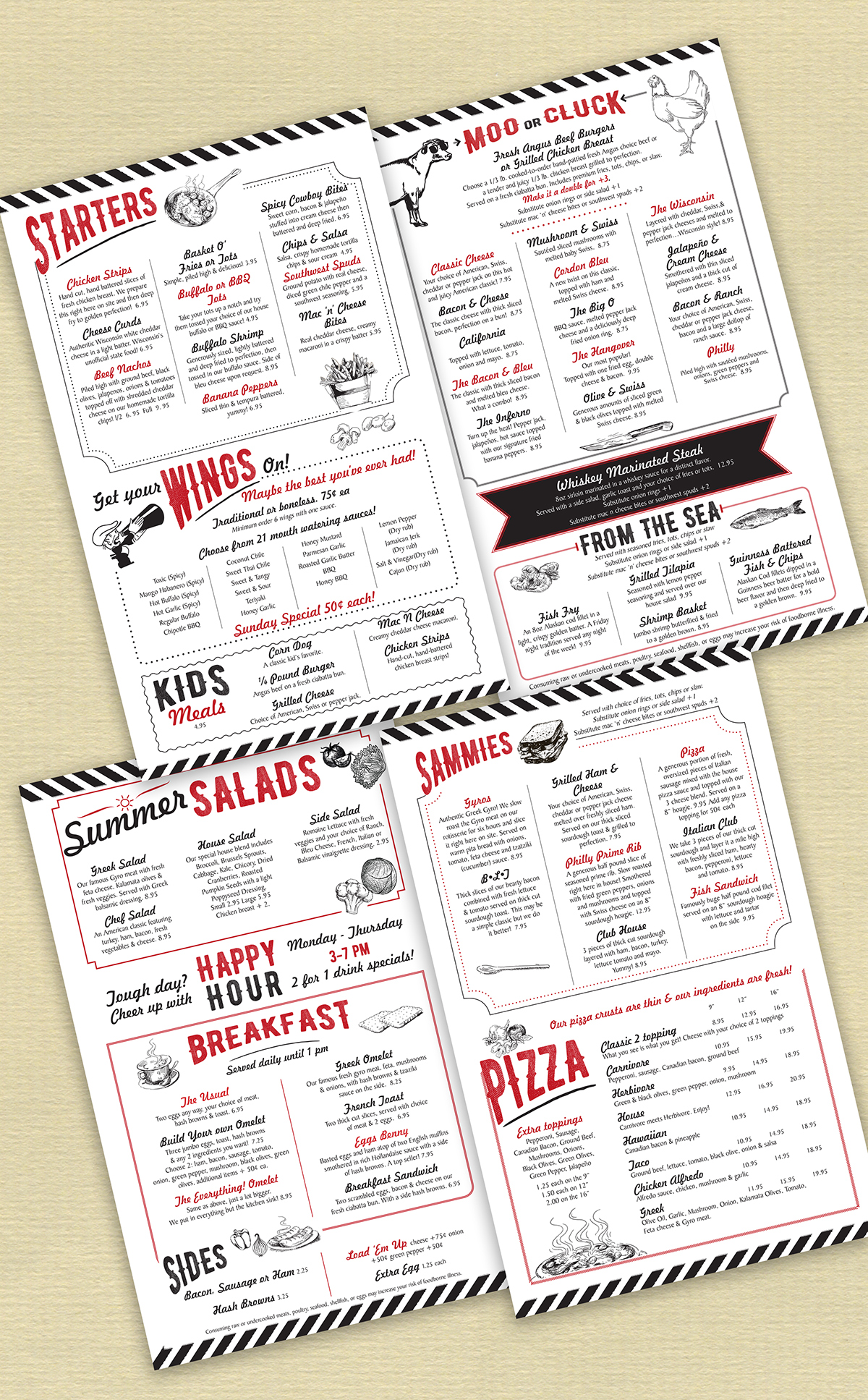Retro restaurant menu Hip restaurant Fun restaurant menu black and red