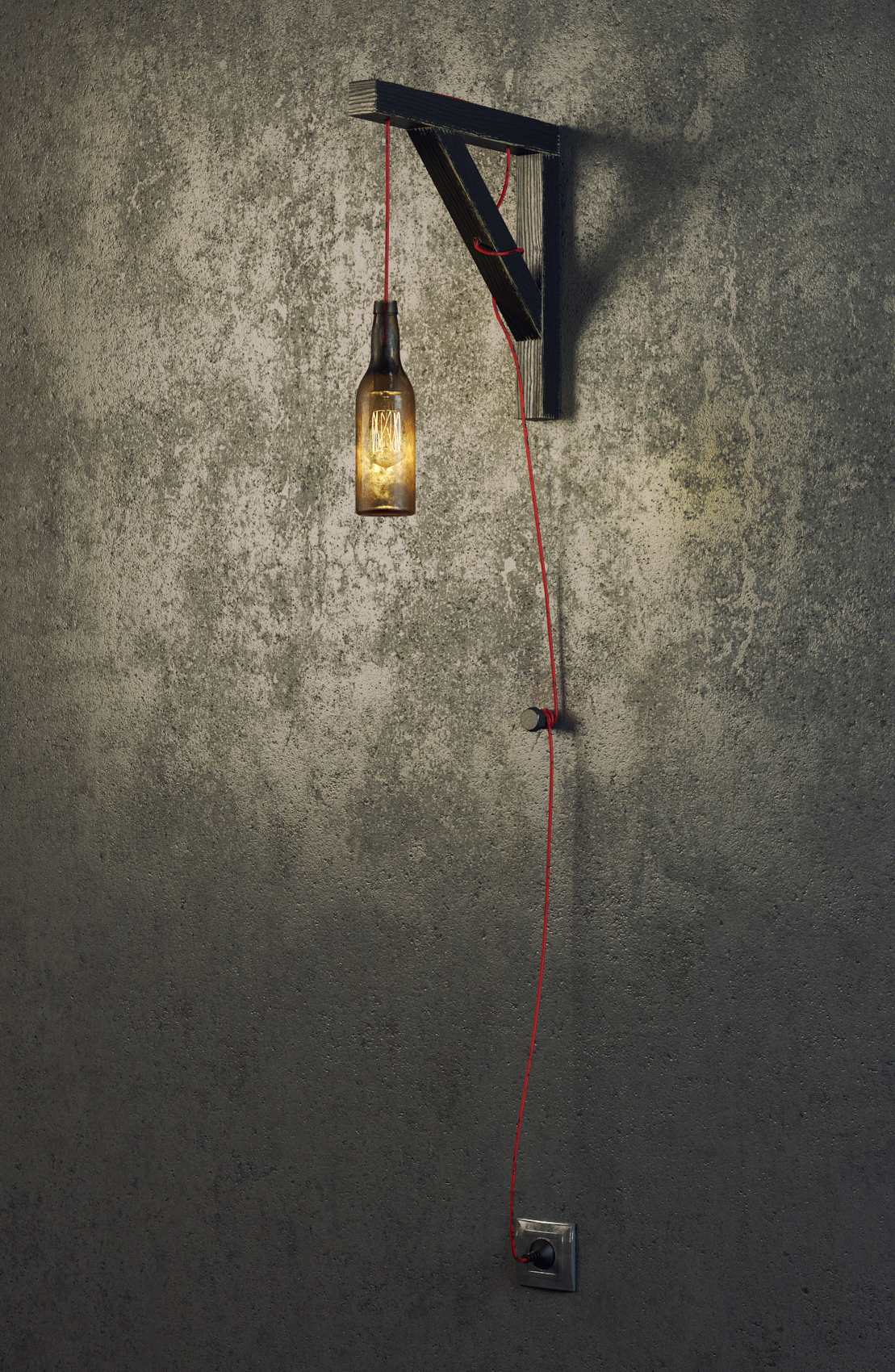 industrial Lamp wall old concrete beer bottle bulb edison warm light warm cold Interior living room
