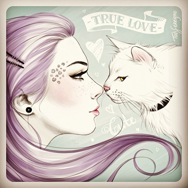 sketch Colored Hair Cat pinup vintage girl Style tattoo