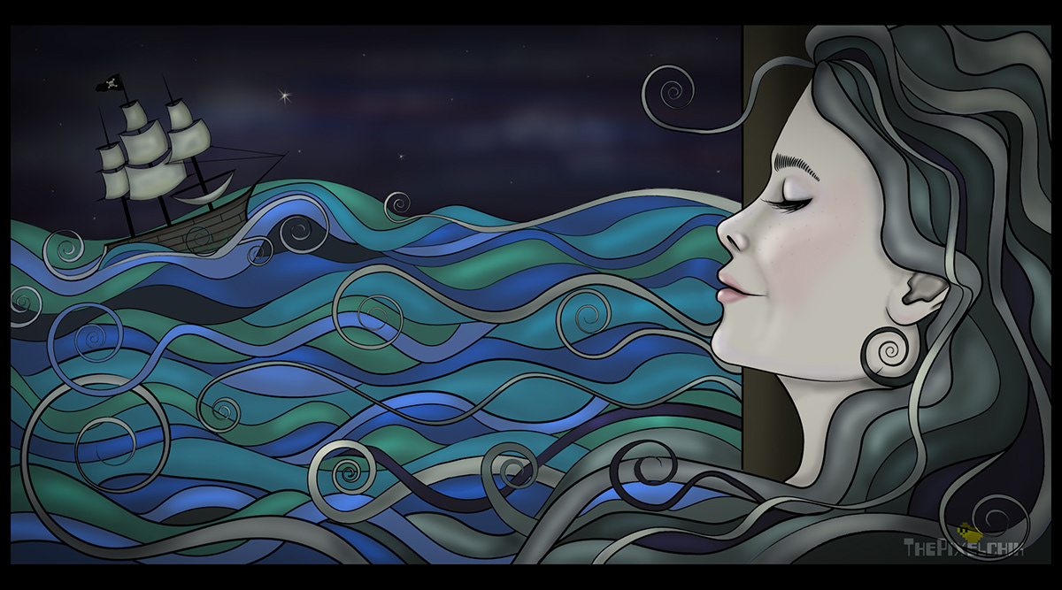 Illustrator photoshop pirate woman dream wish sea