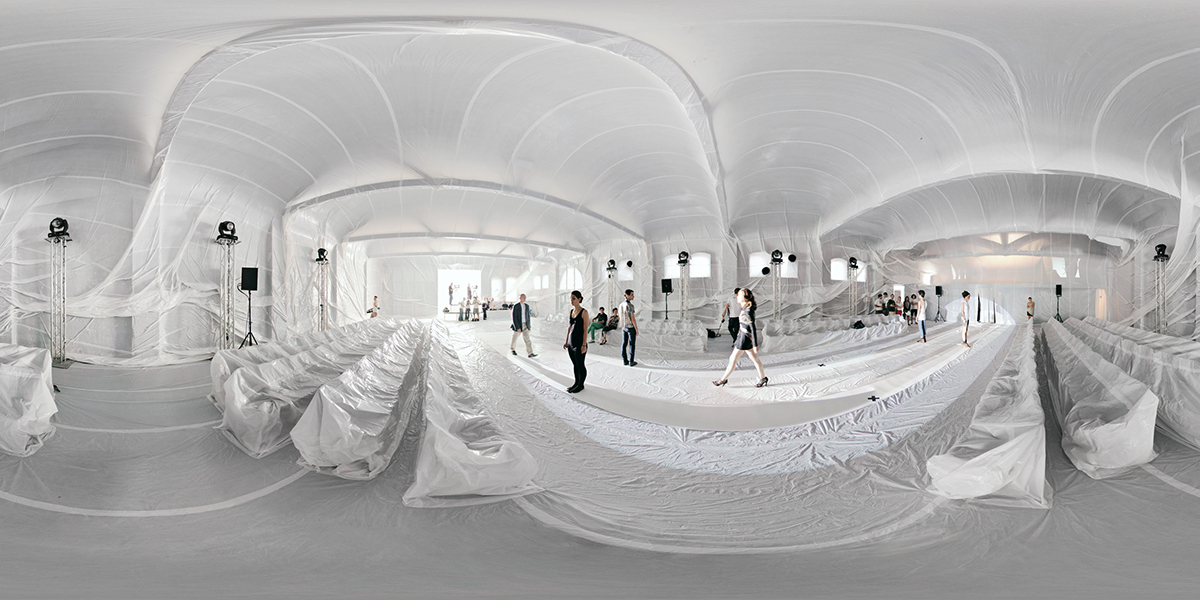 fashion show Show ephemeral air inflatable installation plastic White blanc bau moda palo alto