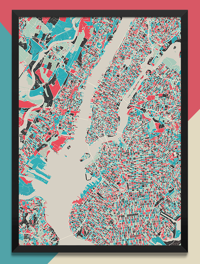 map generative detail print London New York san francisco colour abstract graphic