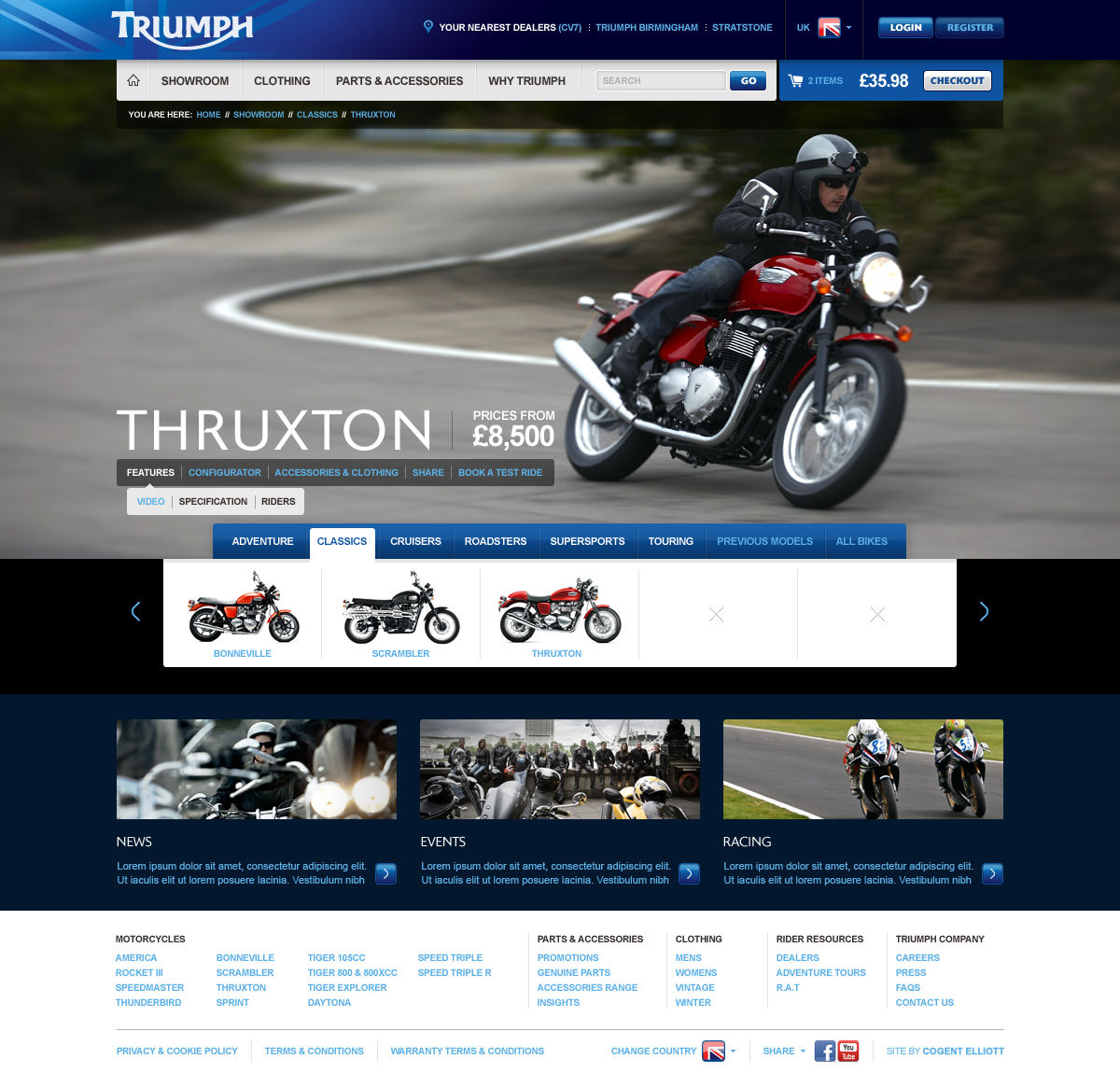 Website html5 Triumph Motorcycles Responsive Design