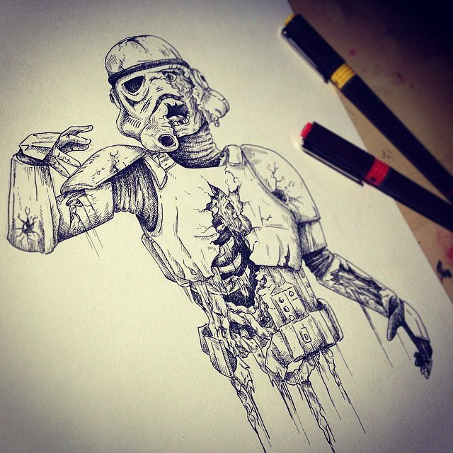 stormtrooper deathtrooper star wars Starwars zombie ink tattoo rapidograph Rotring