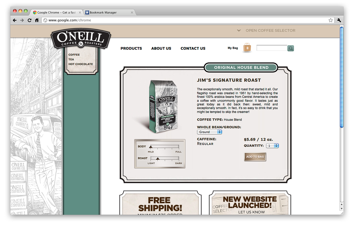 O'Neill Coffee Roasters Coffee user experience Web development