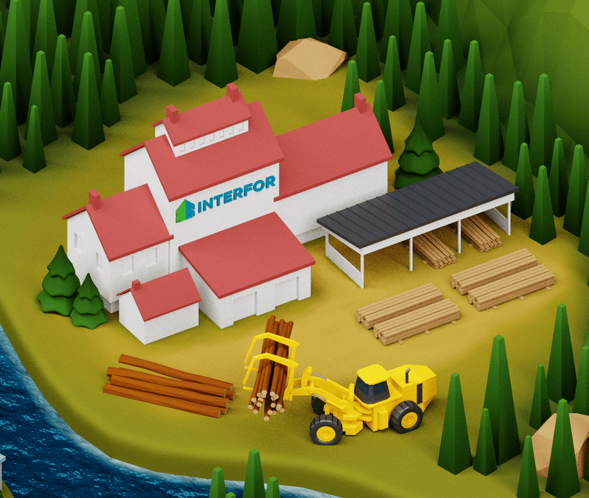 blender lowpoly west coast forestry wood industry resources 3D renewable environment
