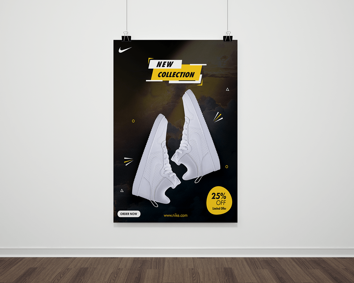 photoshop Nike poster design whiteshoes newcollection graphic design  Advertising  hightop shoe