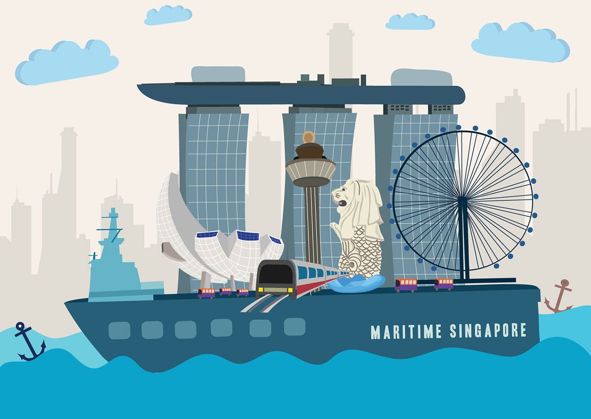 vector singapore maritime blue shipping