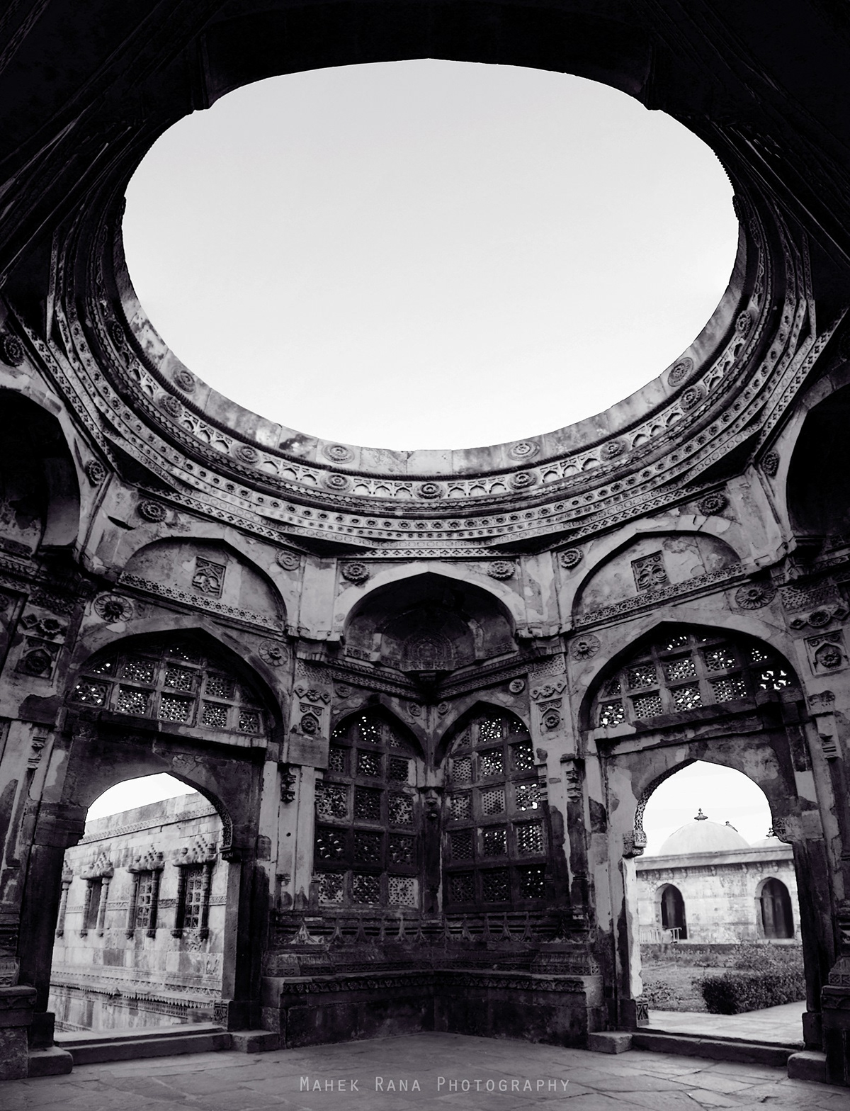 India vadodara baroda state jama masjid mosque champaner gujarat b&w world heritage site