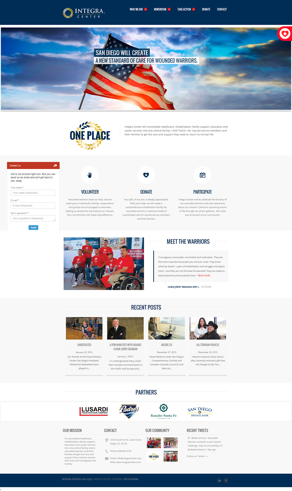 Integra Center non profit Military vets disabled services Responsive web design Responsive mobile tablet redesign user interface Theme customization donations Media Queries