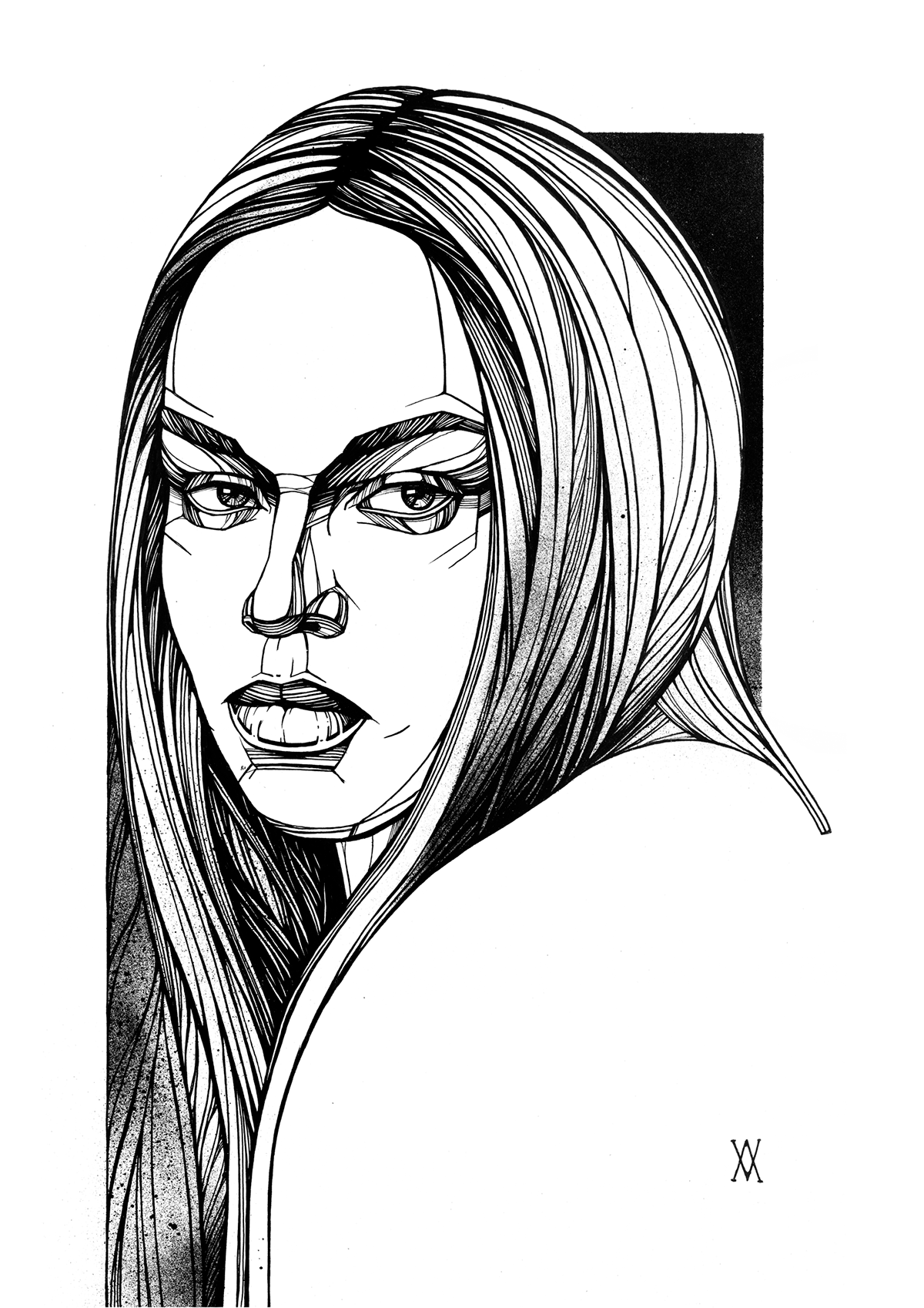 female graphic ink line portraits woman