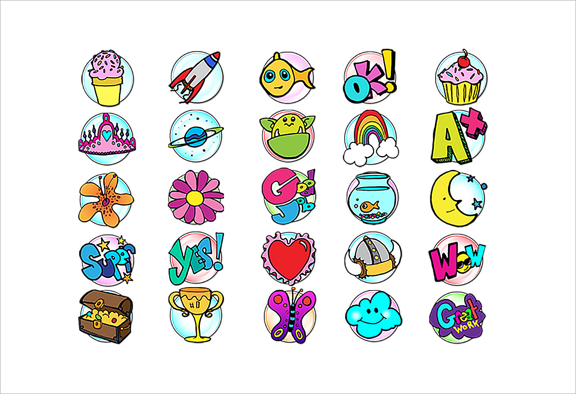 apps mobile stickers Game Tokens icons buttons emoticons rewards