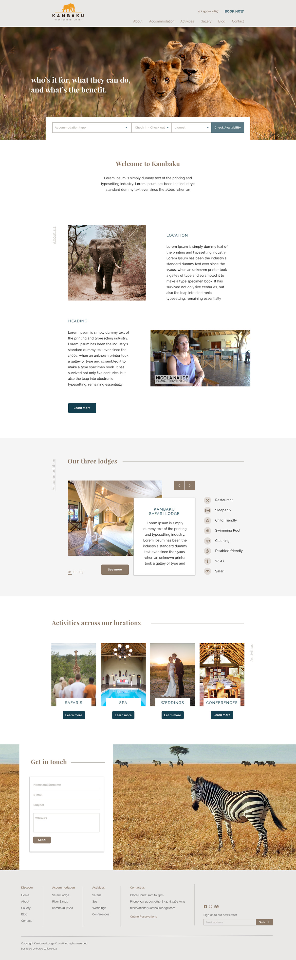 safari Website UI/UX accommodation website Web Design  wireframing Safari accommodation africa Safari Website wildlife