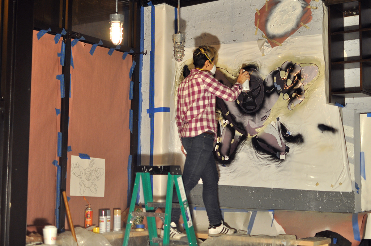 spray paint stencil Mural luchador luchalibre pintura wallart art sombrero