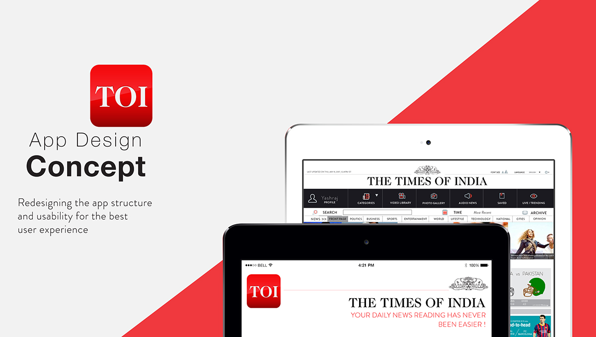 Toi News App Application Design news Updates sports page live news short news times of india iPad App