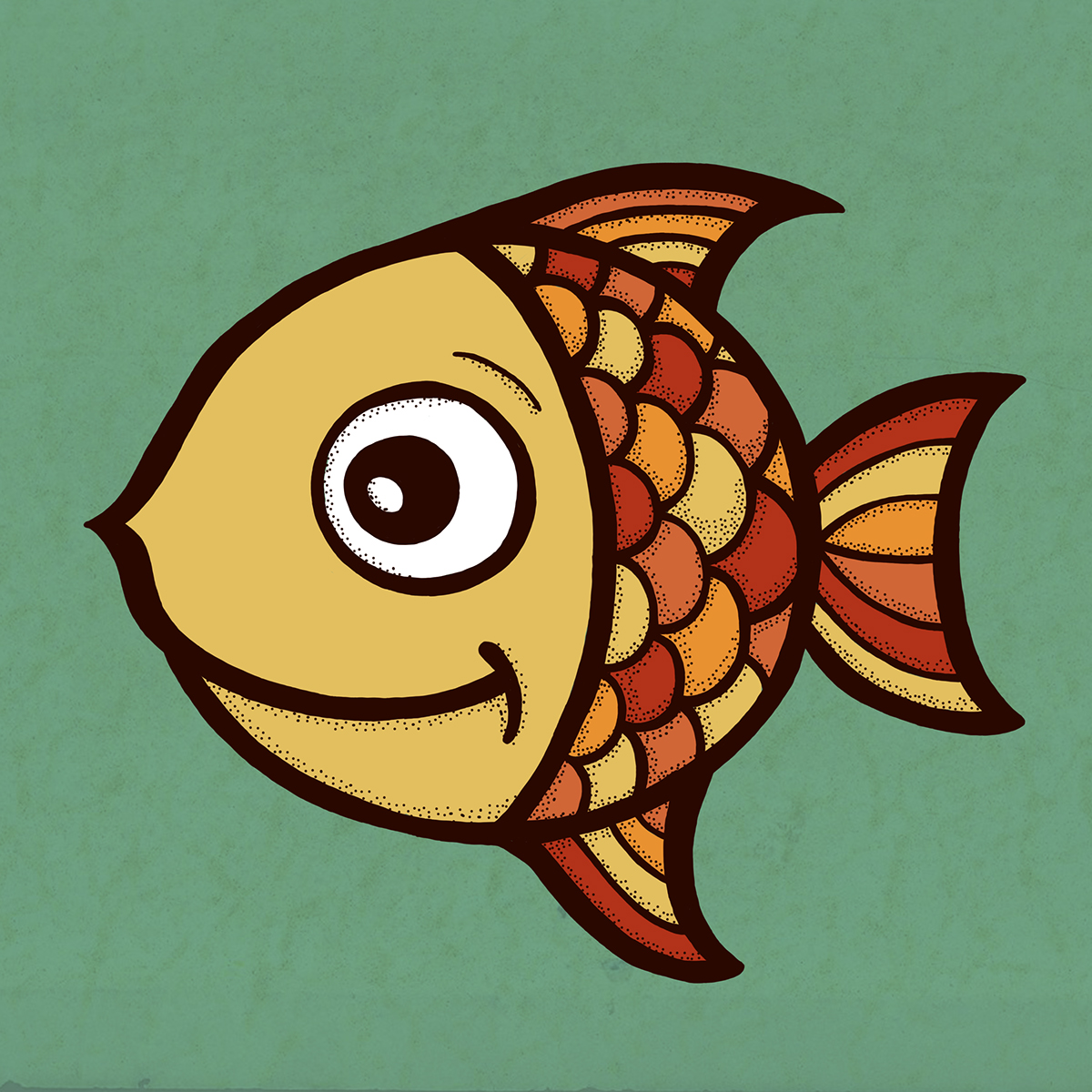 poisson fish illustration pour enfant pointillé colore trait orange Chaleureux texture yellow jaune OEIL eye