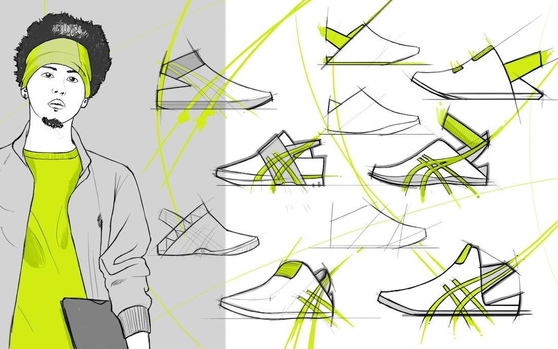shoes Asics sneakers design product design  Competition industrial design  yellow japan