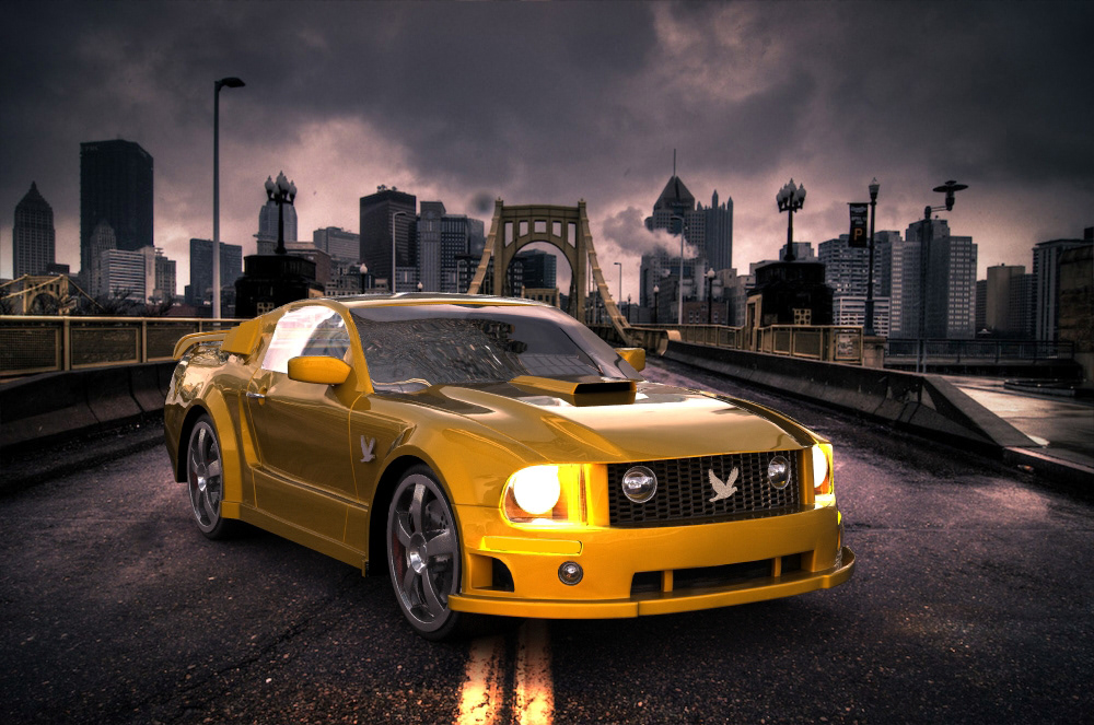 car yellow 3D Ford Mustang fast model light materials design
