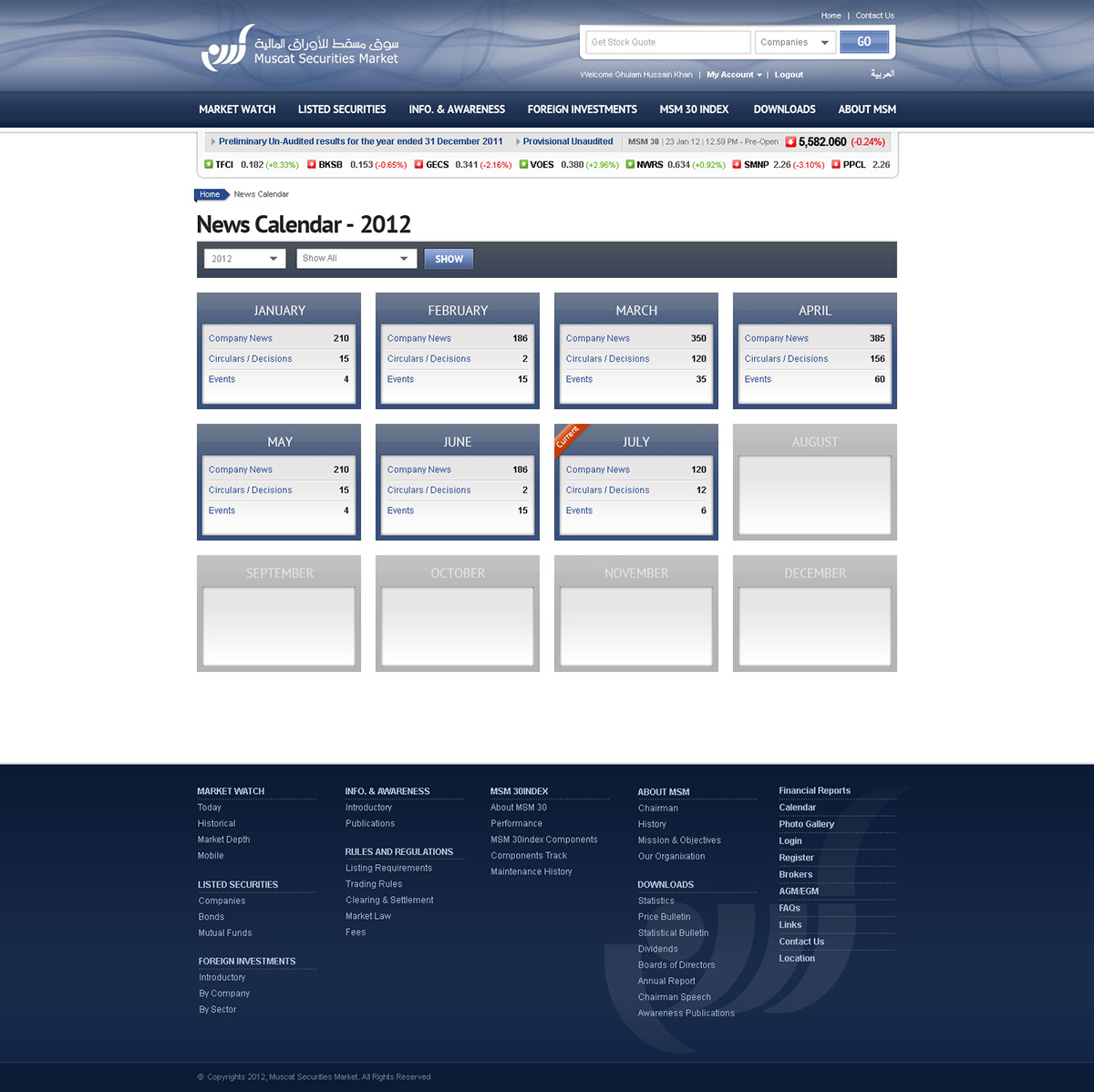 UI ui design Website user interface Interface design ux user experience Website Design application Application Design Muscat Stock Exchange Securities Stock exchange