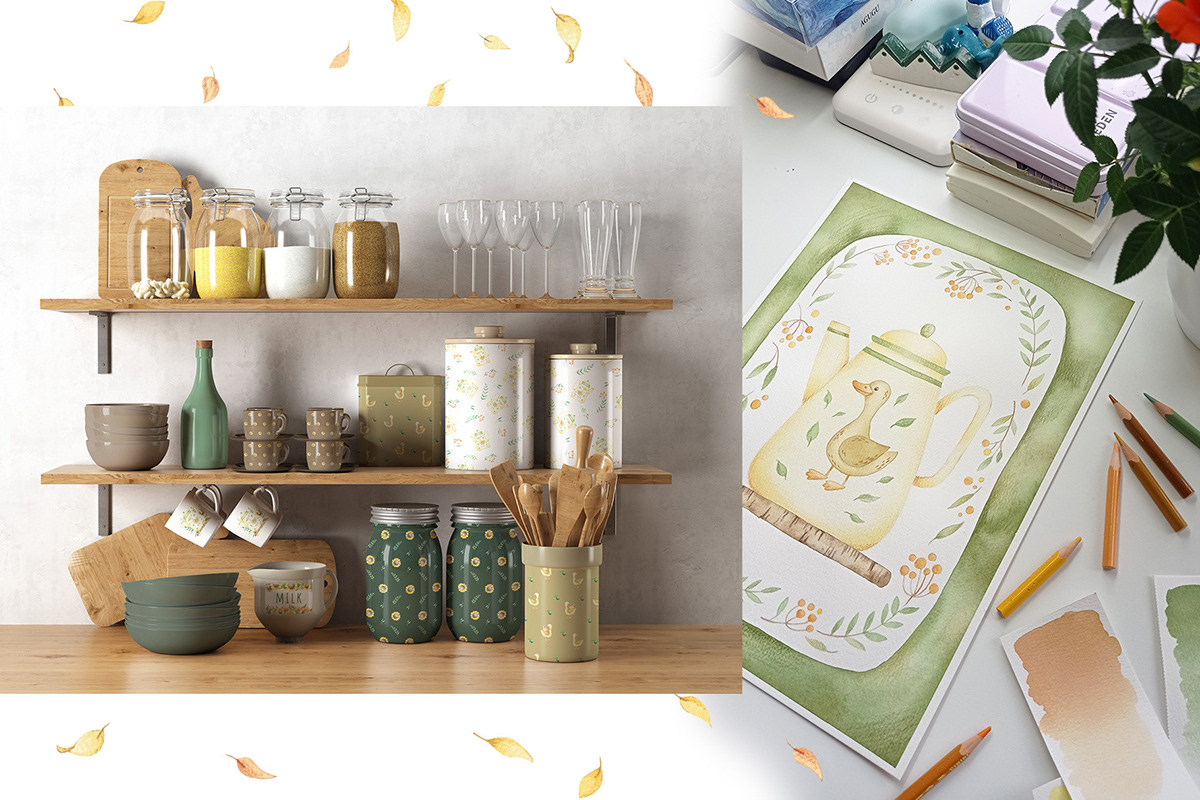Seamless patterns for kitchen items