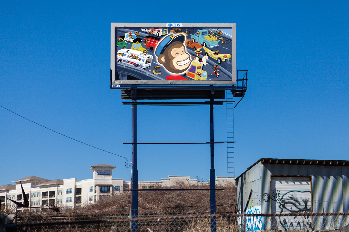 billboard monkey chimp traffic Cars Bananas trucks city