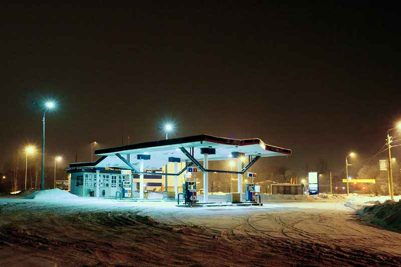 gas station fuel Russia winter summer trip Filling station snow