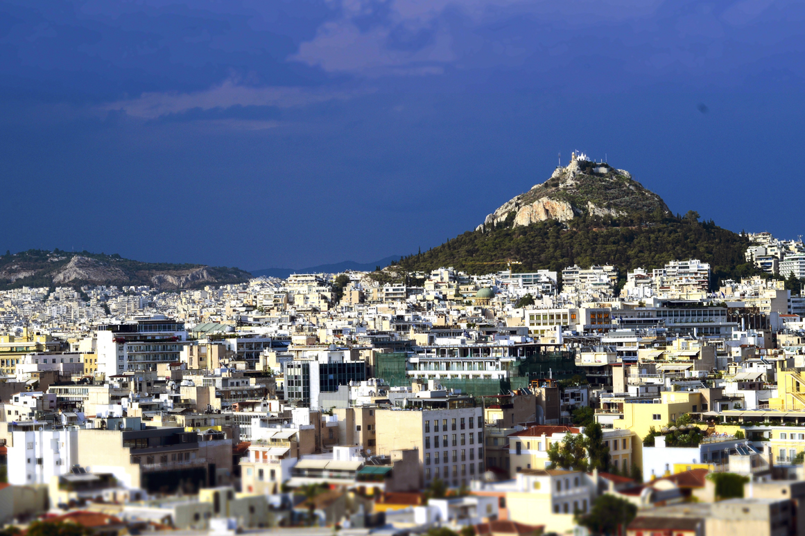 tilt shift athens Landscape cityscape above Greece city buildings Urban