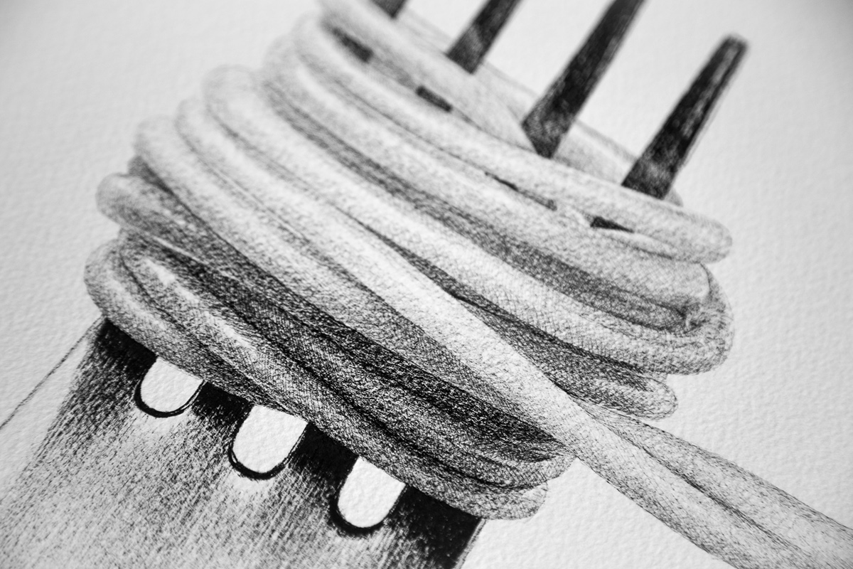Pasta spaghetti italian Food  Pen on Paper art sketch black and white hyperreal