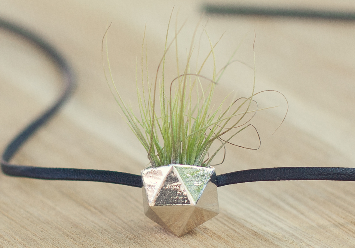 jewelry design industrial Plant Tillandsia print 3D live green Nature werable abs silver gold
