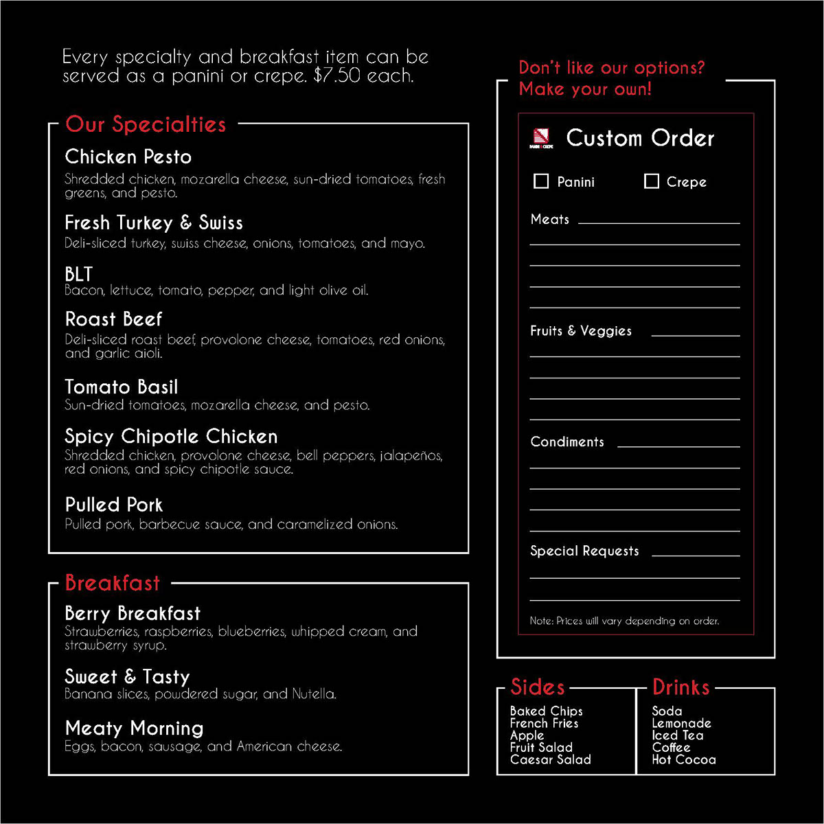 menu restaurant panini crepe design