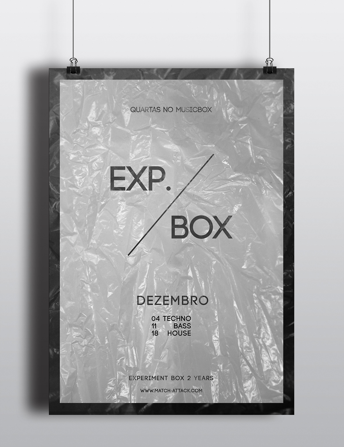 Experiment Box MusicBox Lisbon party poster Black&white plastic minimal