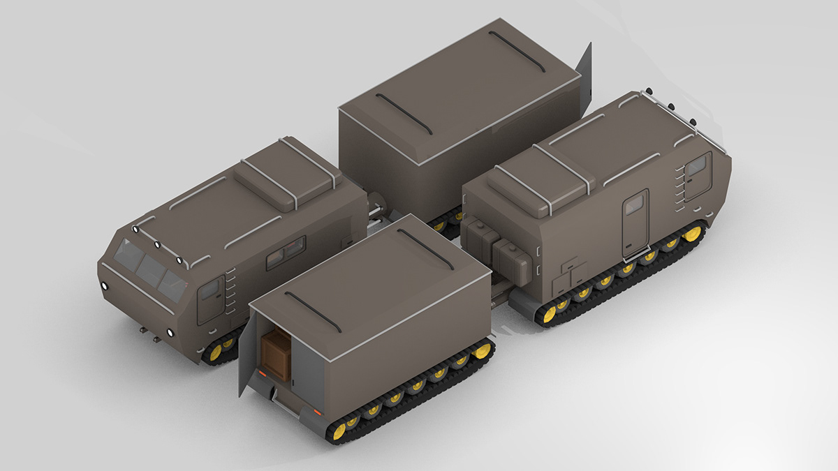 3D lowpoly Vehicle ATV transporter Campervan amphibious