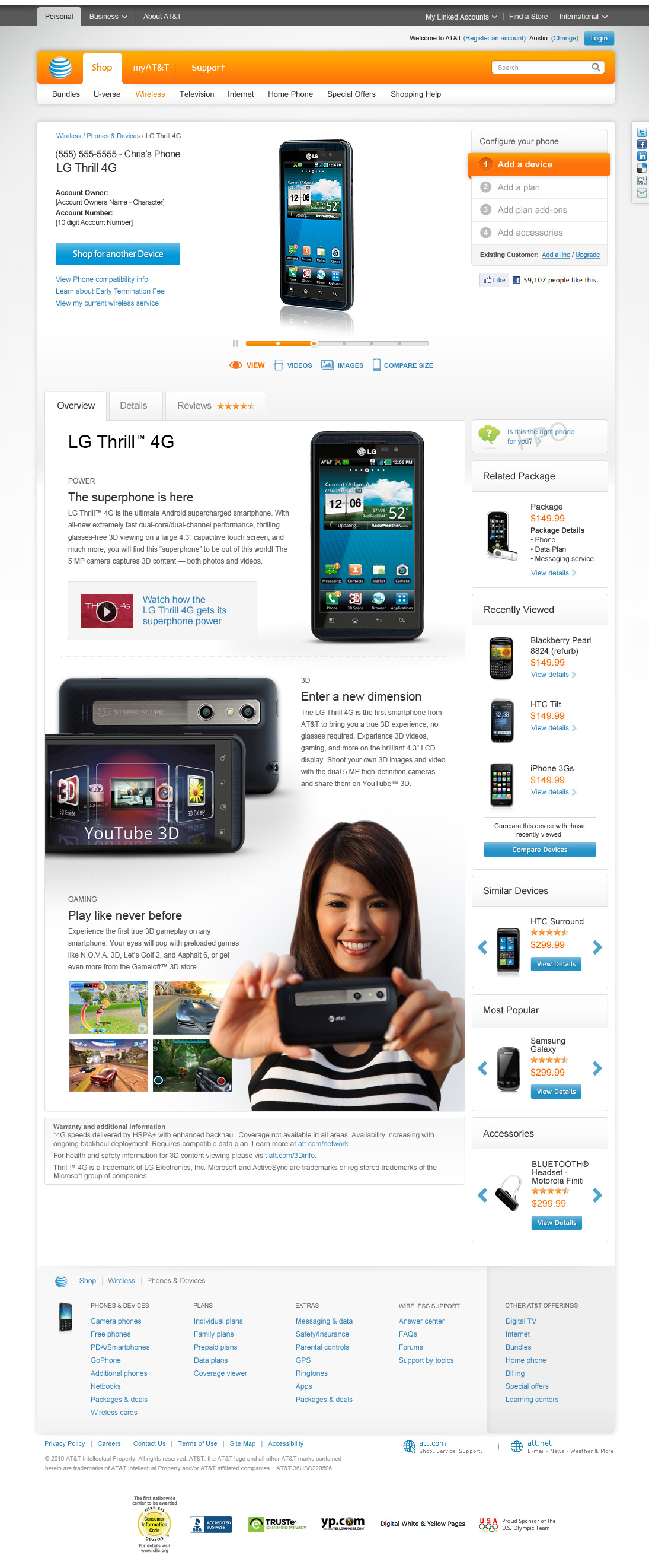 AT&T att devices wireless phone lg Thrill sales landing pages video