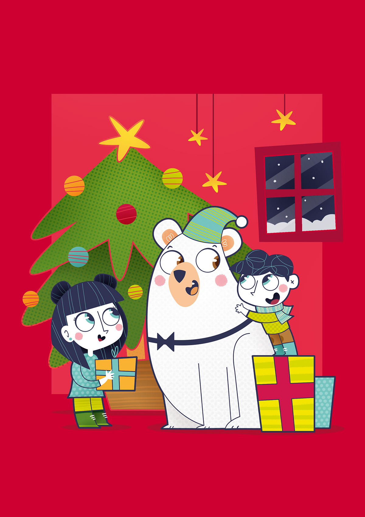 ilustracion ilustracioninfantil navidad oso Abeto niños regalos Christmas
