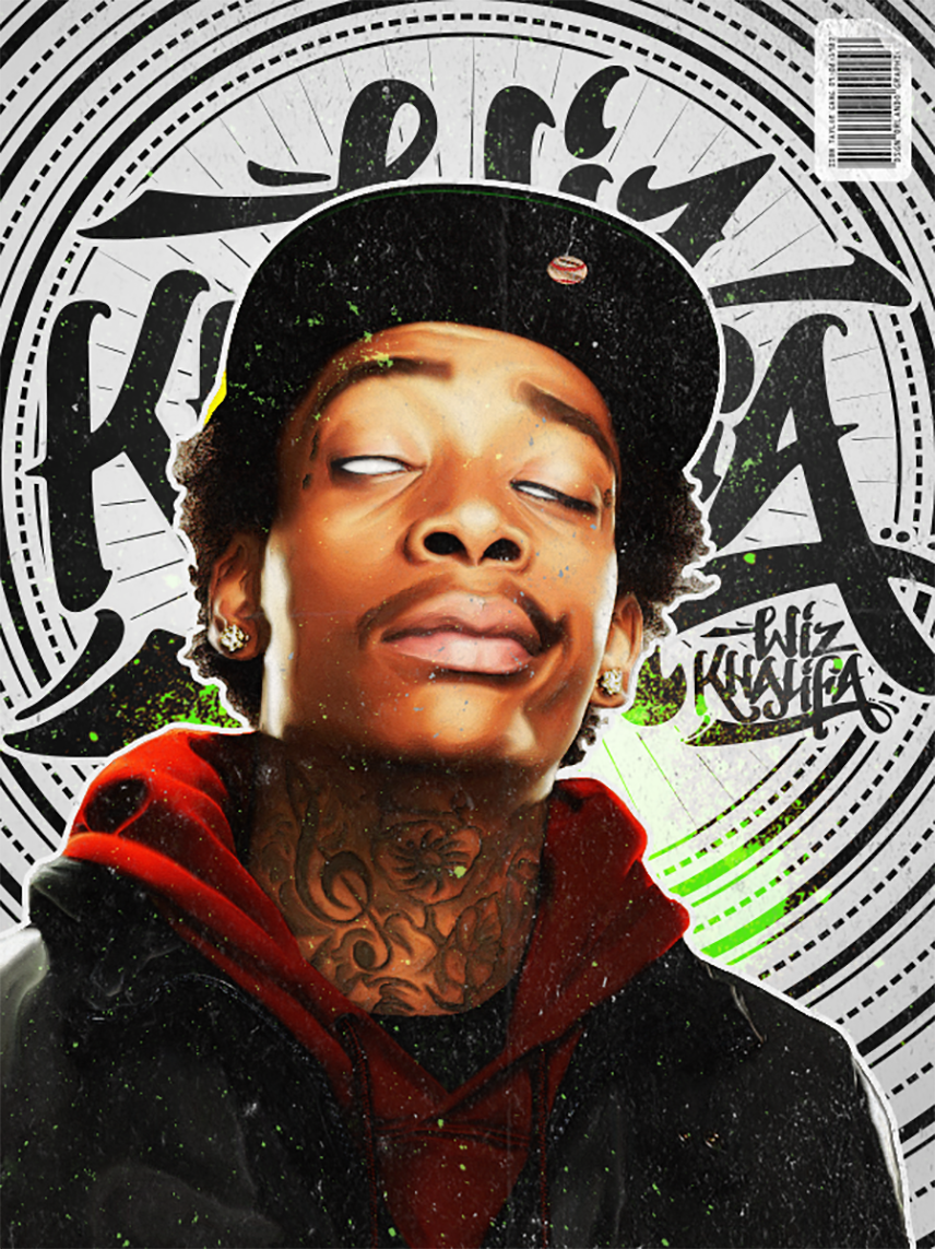 Wiz Khalifa orlando graphics cartoon hip hop rap Hand Colouring portrait taylor gang jill greenberg tattoo