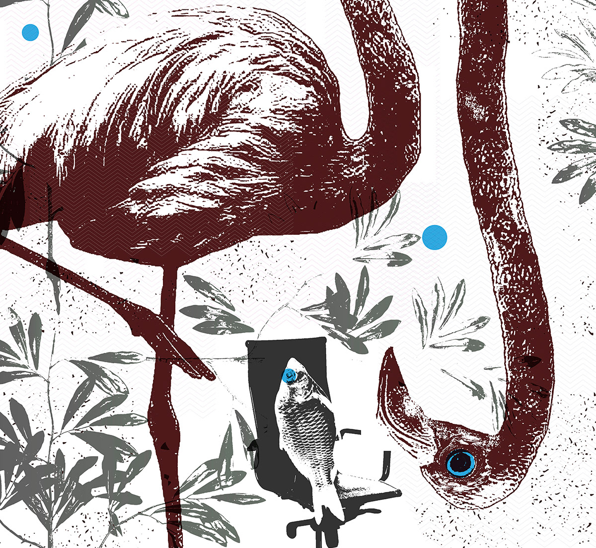 art collage design print black White contemporary bird man business