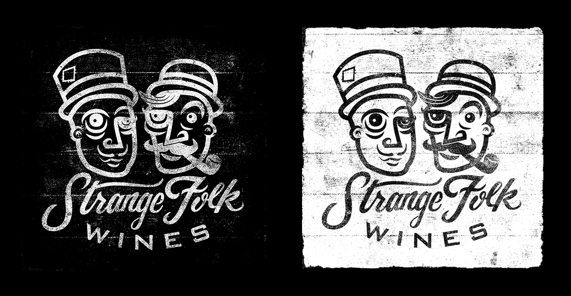 wine logo Idaho strange folk Wines mustache Pipe podunk handletter handtype handscript type design