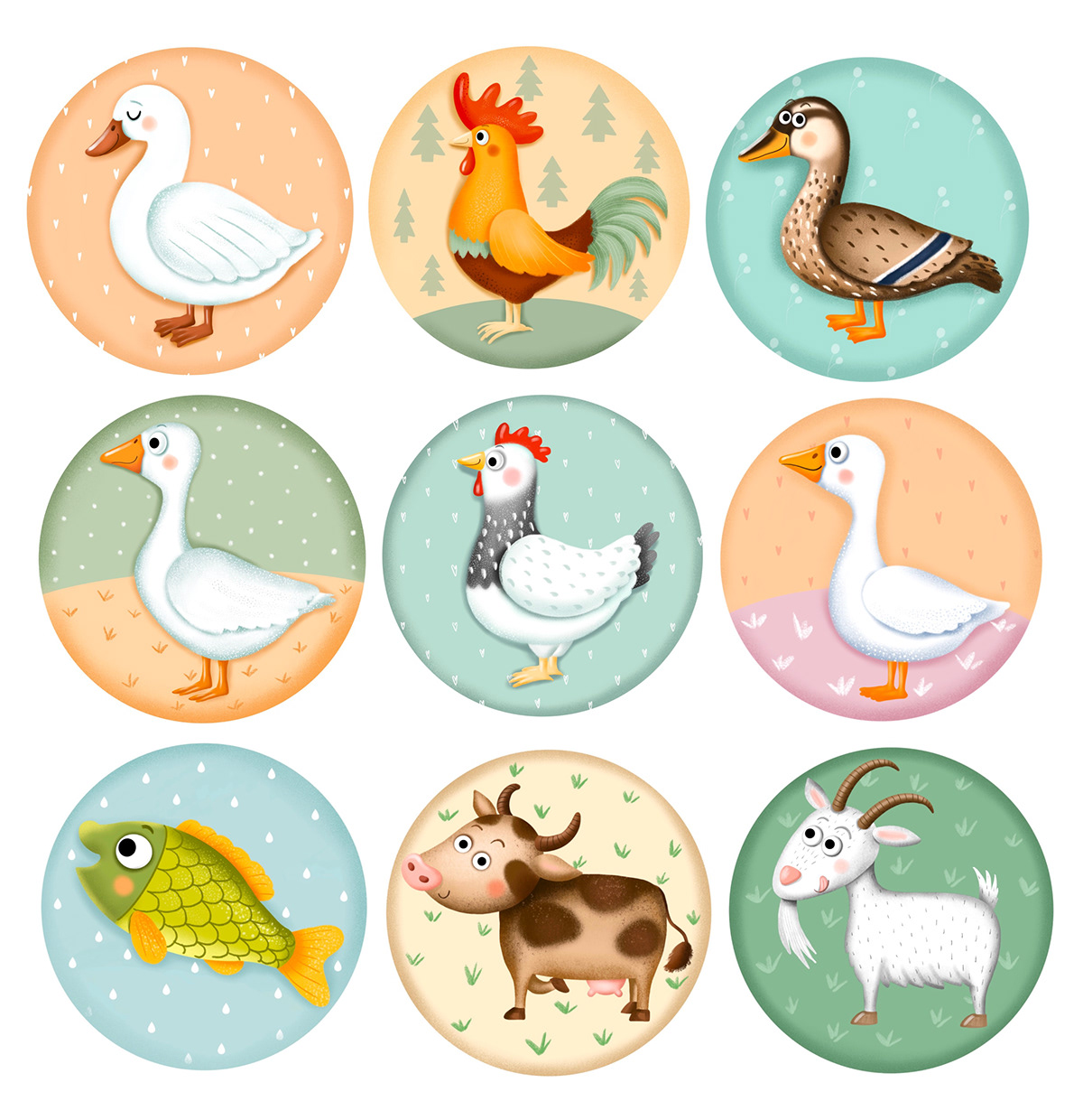 animals bookillustration Character design  cute Digital Art  duck fish Goose ILLUSTRATION  Procreate