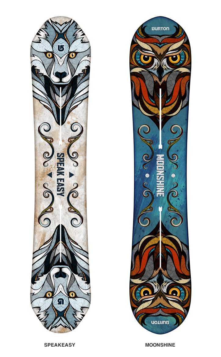Adobe Portfolio owl snowboard ornaments contrasts symmetry FOX burton
